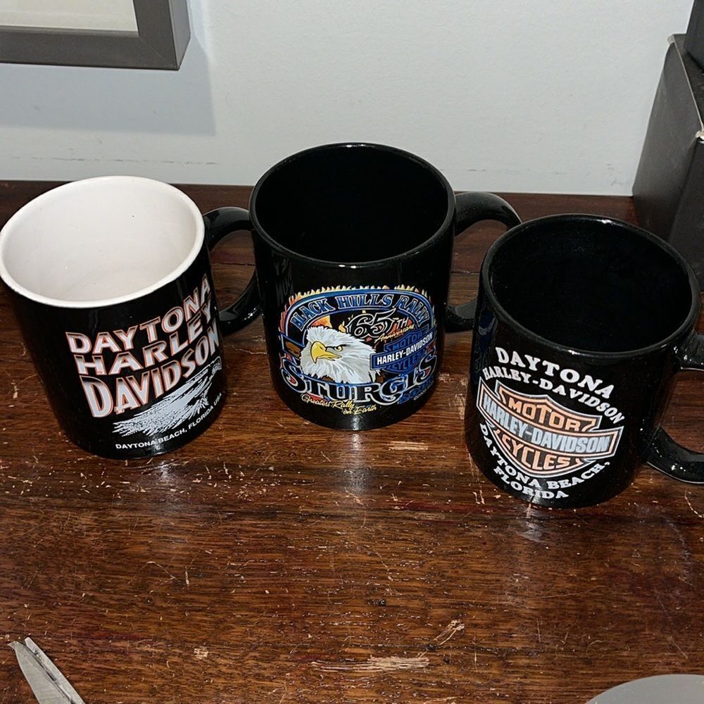 3-Black Harley-Davidson Motorcycle Daytona Beach Florida Sturgis Coffee Mug Cup